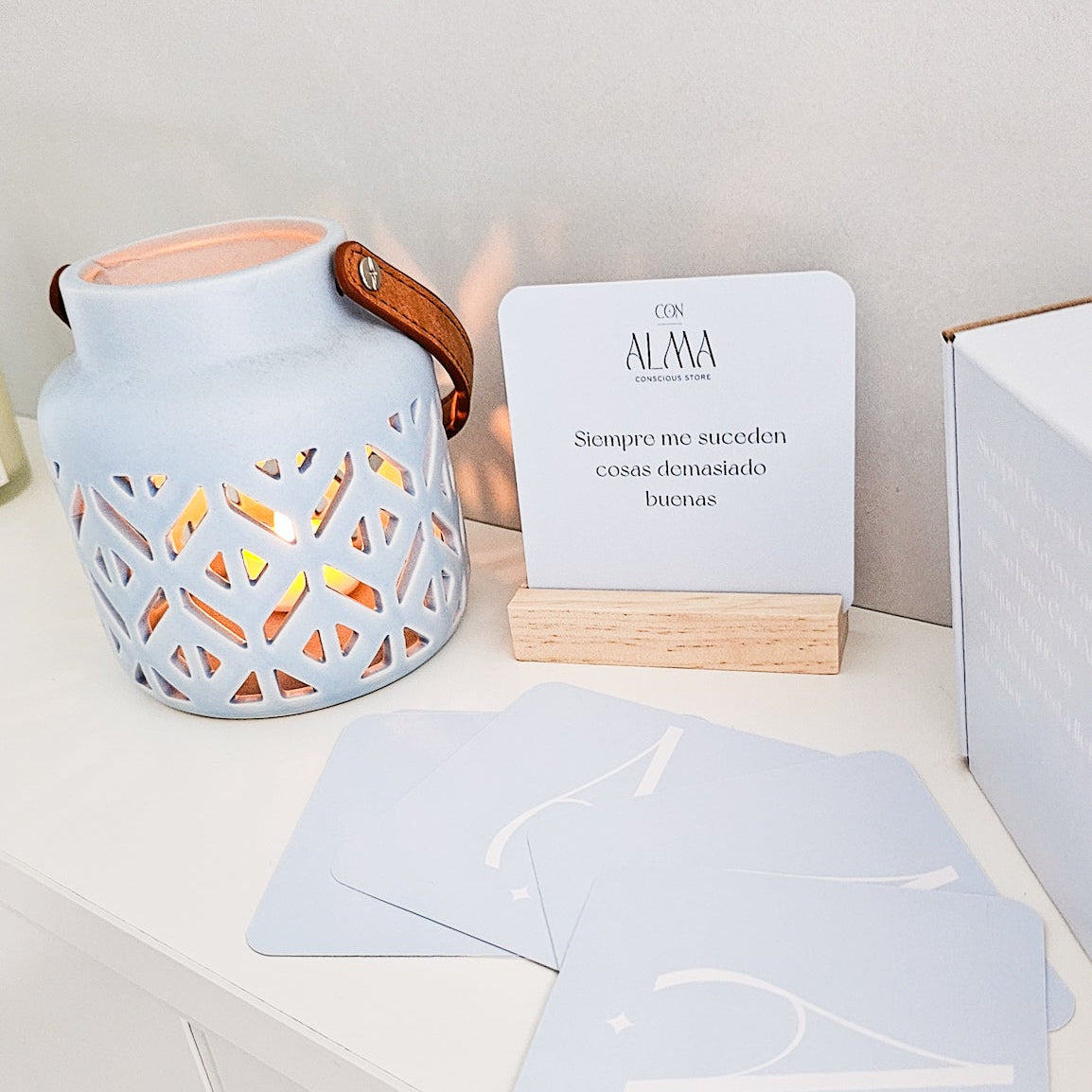 PACK: Farol celeste + Tarjetas PENSAMIENTOS POSITIVOS