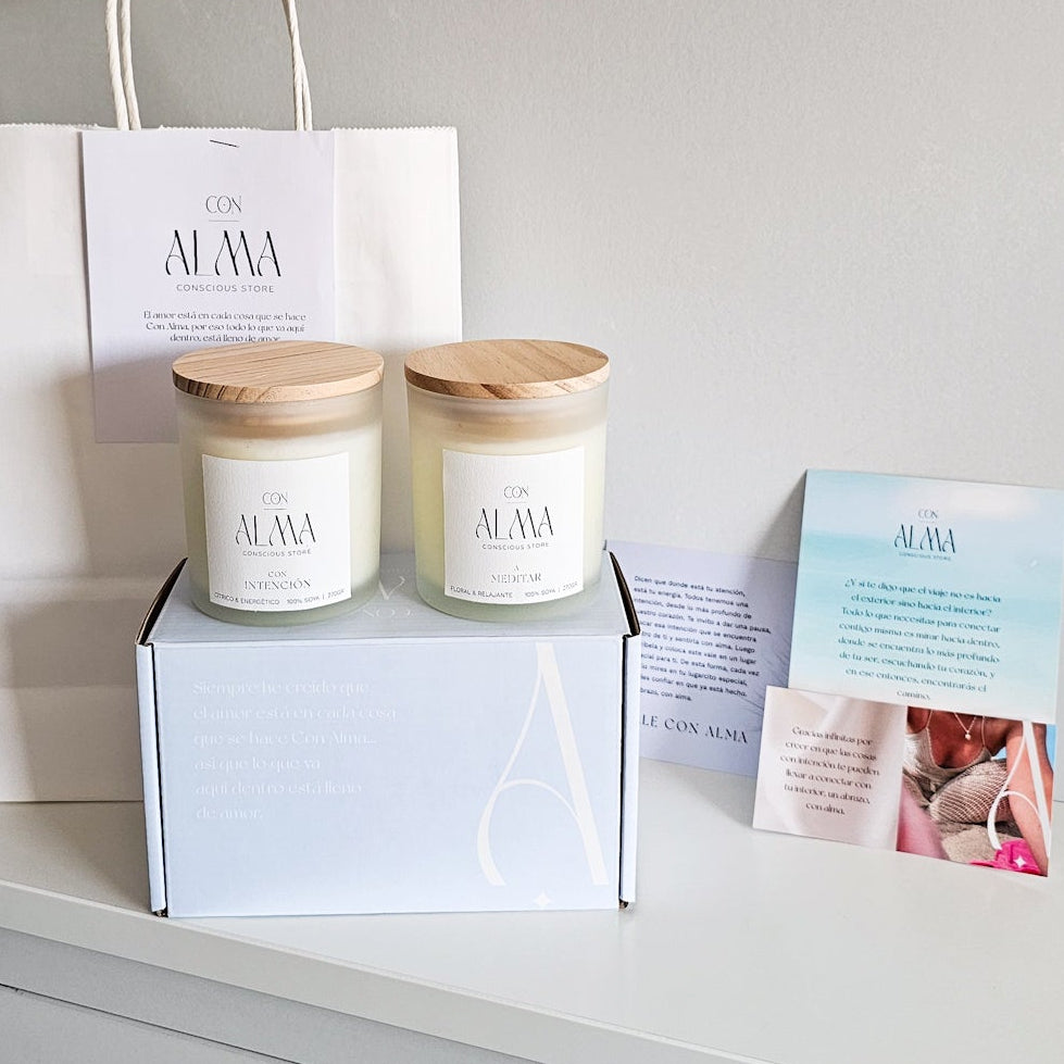 PACK: 2 velas: "Con intención" y "A meditar"